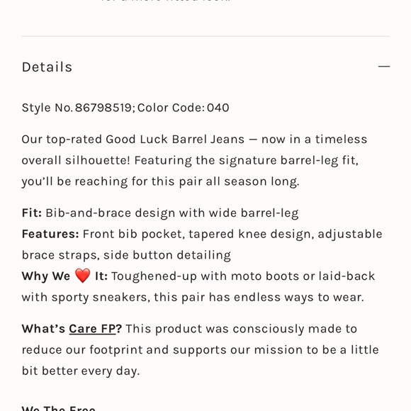 We The Free Good Luck Barrel Overalls • Size L • Ultra Light Beam - Picture 5 of 16